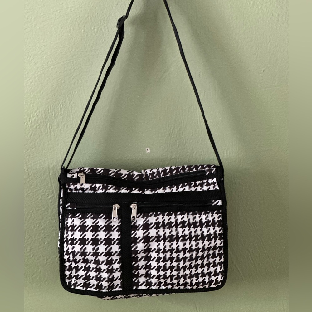 Crossbody, Black & White checked, Accessories Cloth Handbag.